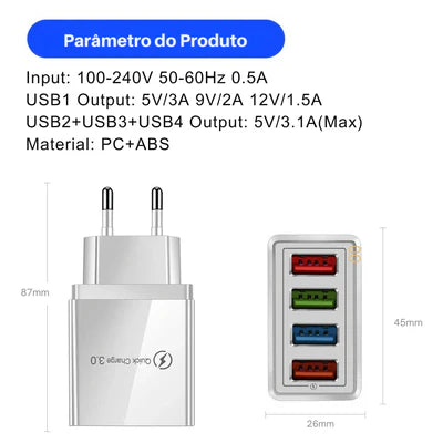 Carregador Turbo USB Portátil 3.0