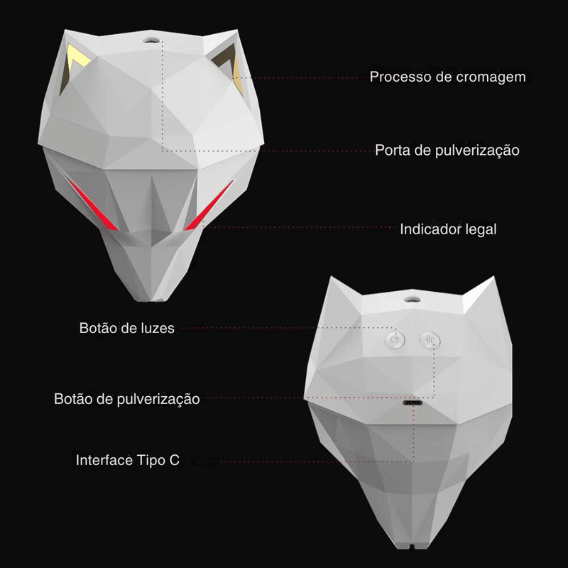 Umidificador Lobo da Floresta: Ar Puro e Estilo Único