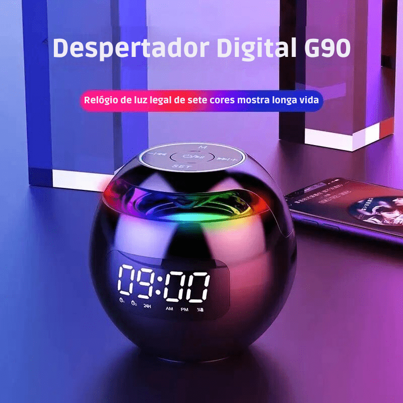 Despertador Digital G90 com Luz LED RGB e Bluetooth