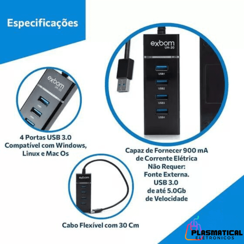 Expansor de Portas USB 3.0 - HUB Usb 4 portas