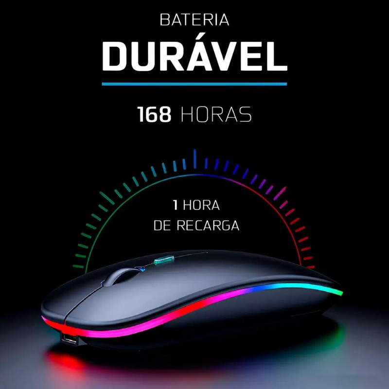 Mouse Sem Fio Wireless Recarregável LED RGB