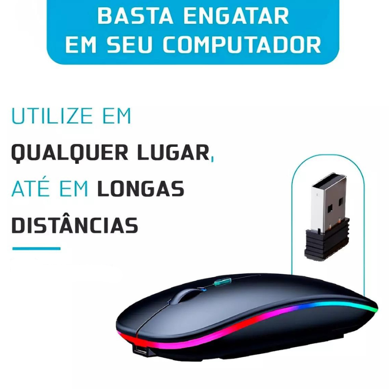 Mouse Sem Fio Wireless Recarregável LED RGB