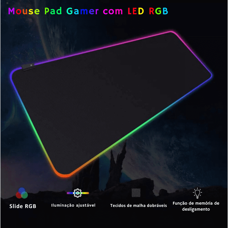 Mouse Pad Gamer com LED RGB Iluminado