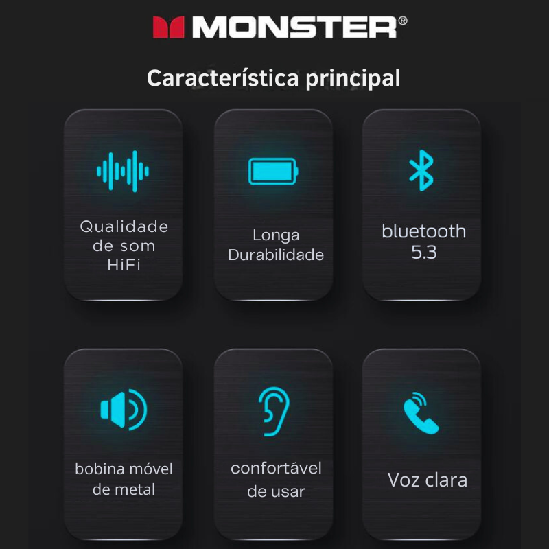 Monster XKT08 - Fone de Ouvido Bluetooth 5.3 Zero Ruido