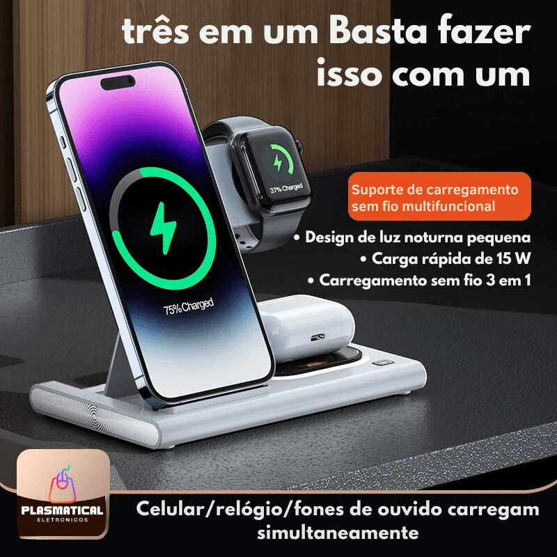 Carregador 3 em 1 Wireless