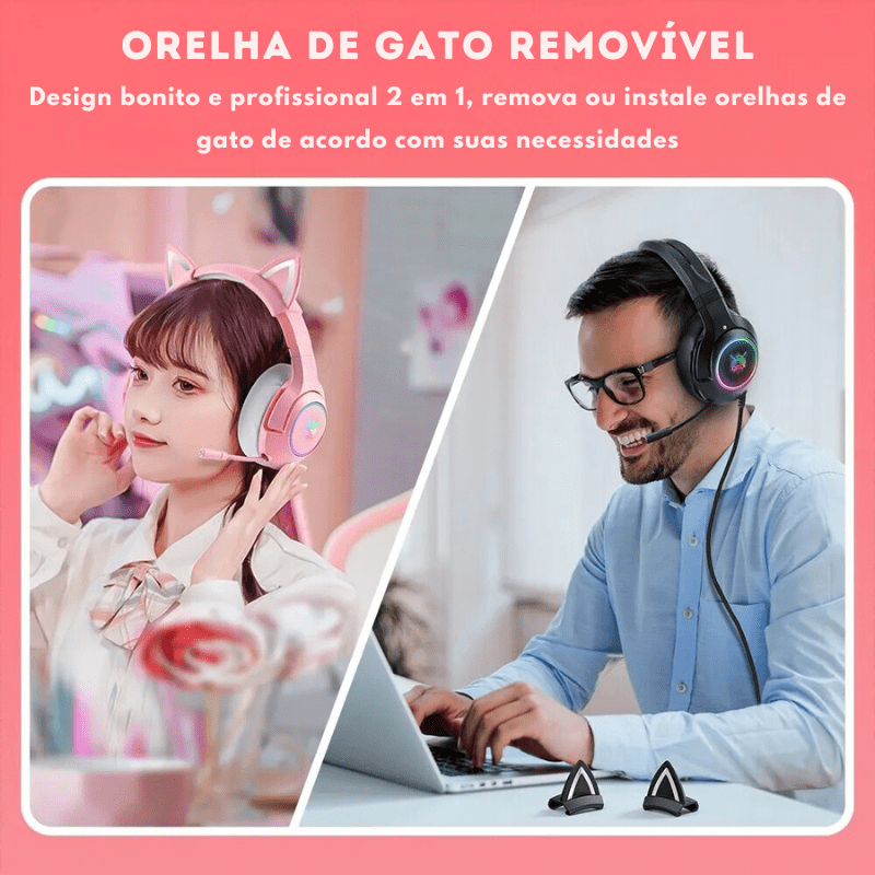 ONIKUMA K9 - Fone de Ouvido Gamer Ouvido de Gatinha