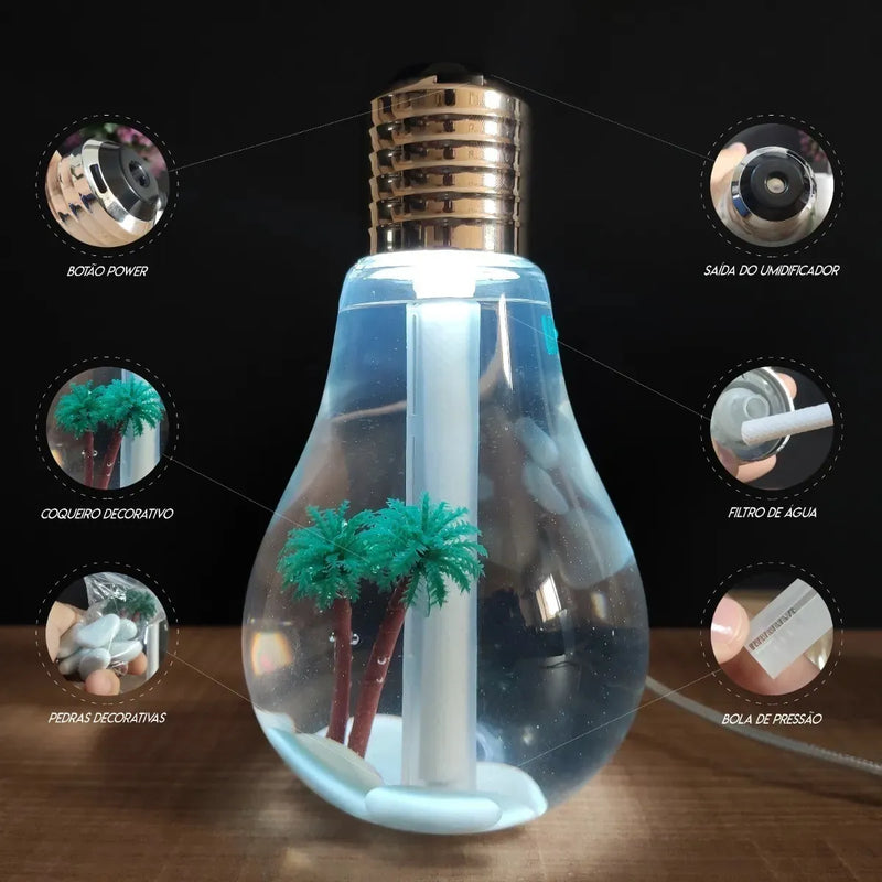 Umidificador em Formato de Lâmpada LED